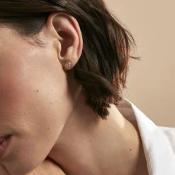 Boucles D'oreilles Puces Talisman Or Jaune Nacre Diamant