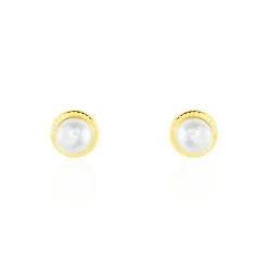 Boucles D'oreilles Puces Valliamee Diamante Or Jaune Perle De Culture