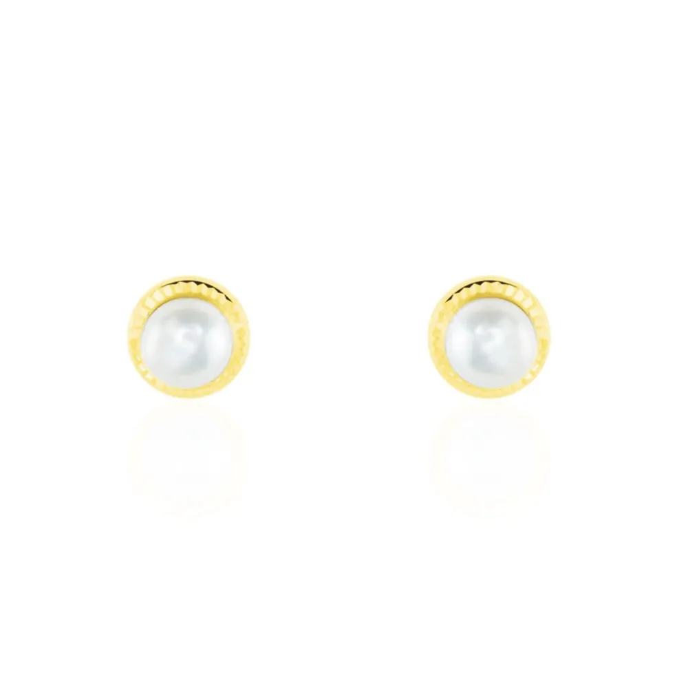 Boucles D'oreilles Puces Valliamee Diamante Or Jaune Perle De Culture