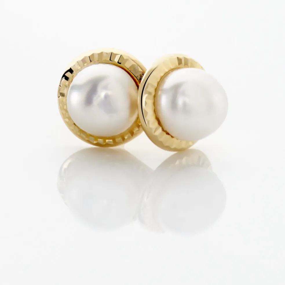 Boucles D'oreilles Puces Valliamee Diamante Or Jaune Perle De Culture