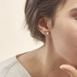 Boucles D'oreilles Puces Valliamee Diamante Or Jaune Perle De Culture