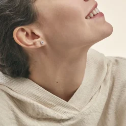 Boucles D'oreilles Puces Vrille Ovale Or Blanc Topaze