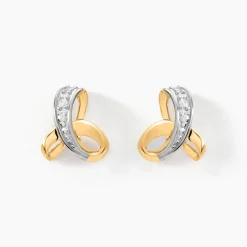 Boucles D'oreilles Puces Volute Or Jaune Diamant
