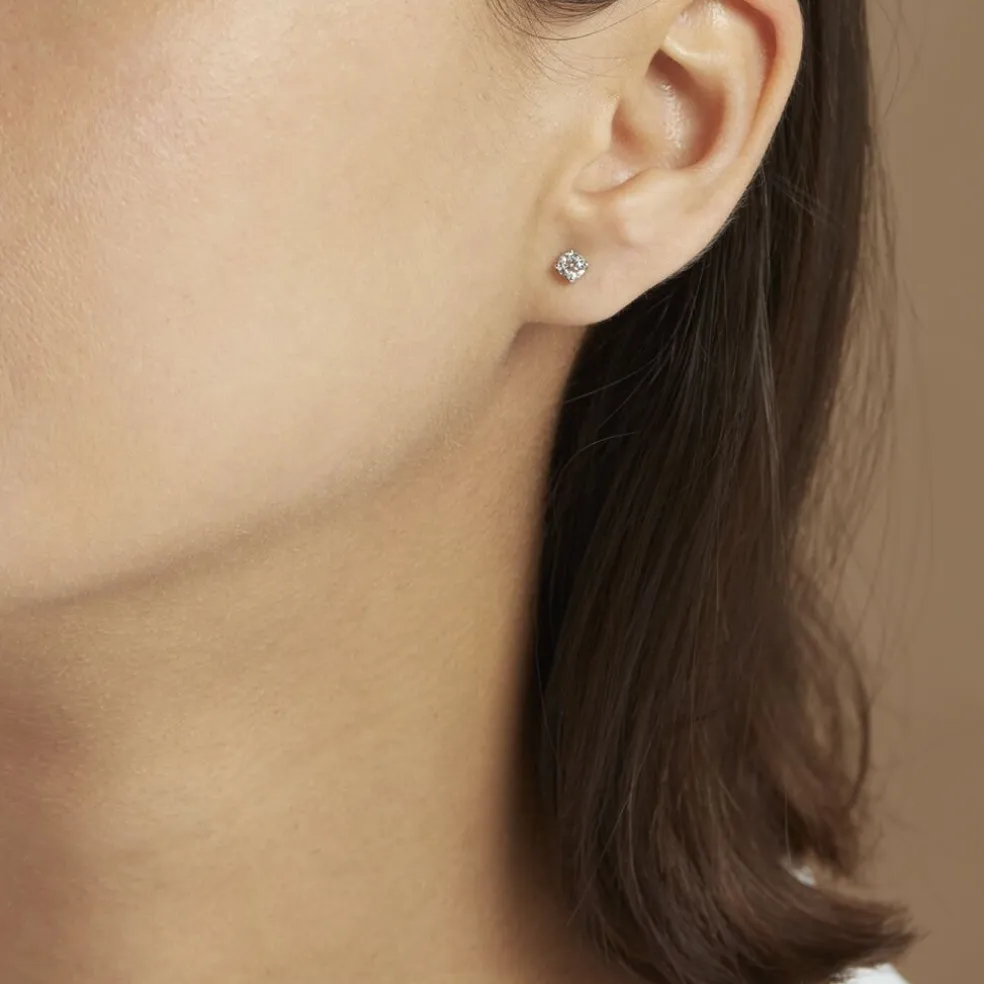 Boucles D'oreilles Puces Victoria Platine Blanc Diamant