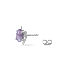 Boucles D'oreilles Puces Vrille Ovale Or Blanc Amethyste