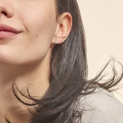 Boucles D'oreilles Puces Vrille Accompagnee Or Blanc Diamant