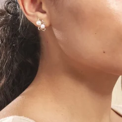 Boucles D'oreilles Puces Wandula Or Jaune Perle De Culture Et Diamant