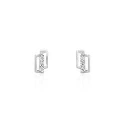 Boucles D'oreilles Puces Youssa Barrettes Or Blanc Oxyde De Zirconium