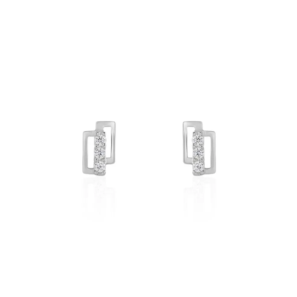 Boucles D'oreilles Puces Youssa Barrettes Or Blanc Oxyde De Zirconium
