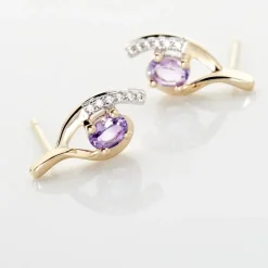 Boucles D'oreilles Sagesse Or Jaune Amethyste Oxyde