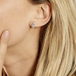 Boucles D'oreilles Sagesse Or Blanc Topaze Oxyde