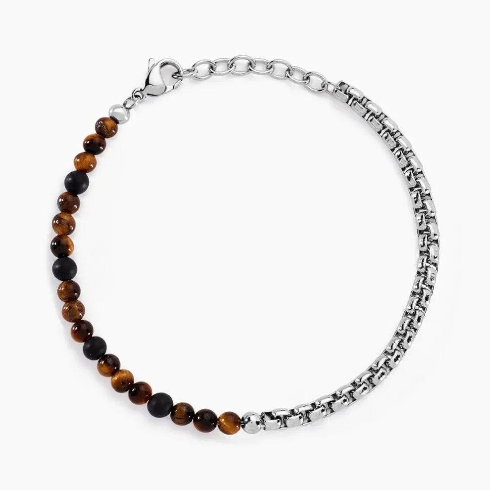 Bracelet Acier Blanc Christiano 艙il De Tigre Onyx