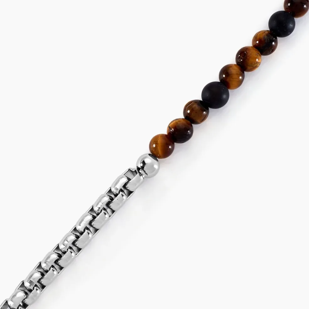 Bracelet Acier Blanc Christiano 艙il De Tigre Onyx