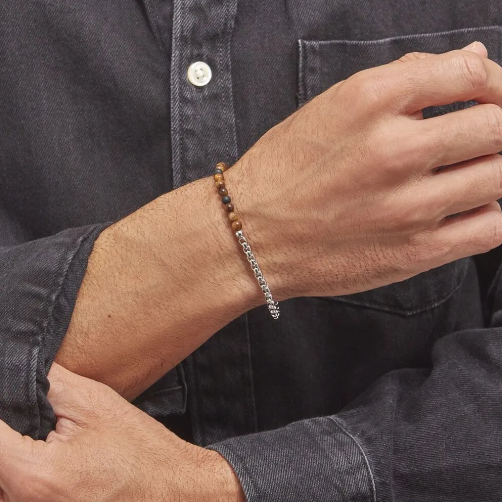 Bracelet Acier Blanc Christiano 艙il De Tigre Onyx