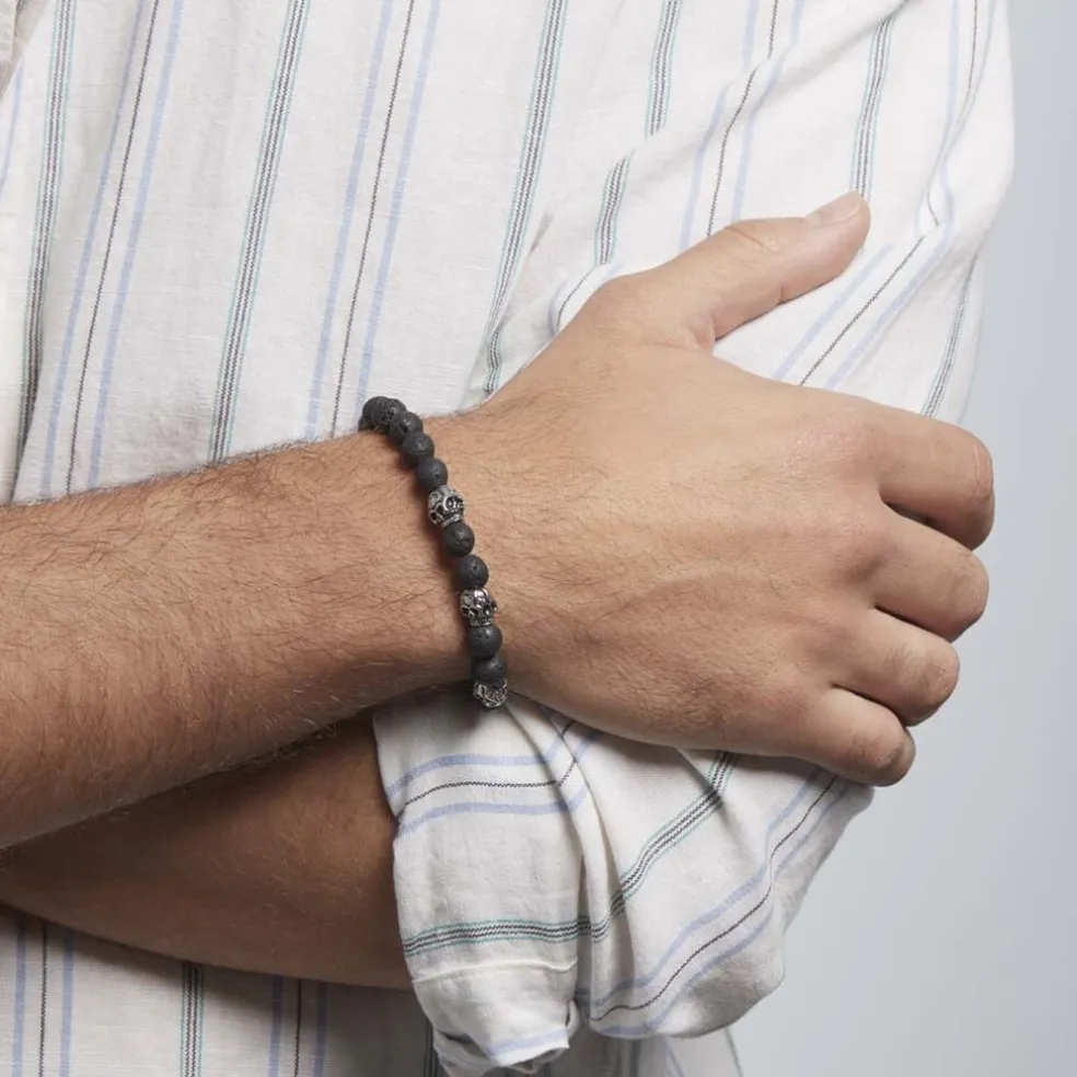 Bracelet Acier Blanc Hantz Pierre De Lave