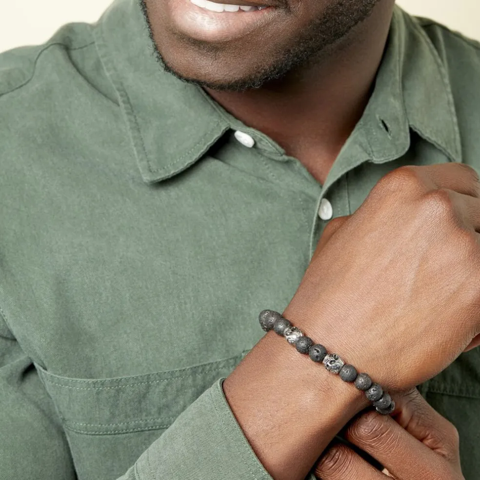 Bracelet Acier Blanc Hantz Pierre De Lave