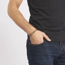 Bracelet Acier Huguesi Boules Oeil De Tigre