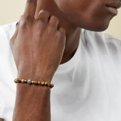 Bracelet Acier Huguesi Boules Oeil De Tigre