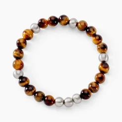 Bracelet Adonis Acier Blanc Oeil De Tigre