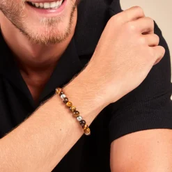 Bracelet Adonis Acier Blanc Oeil De Tigre