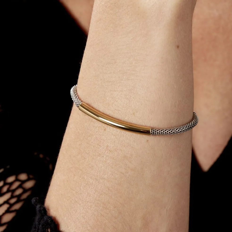 Bracelet Aedan Maille Popcorn Acier Bicolore