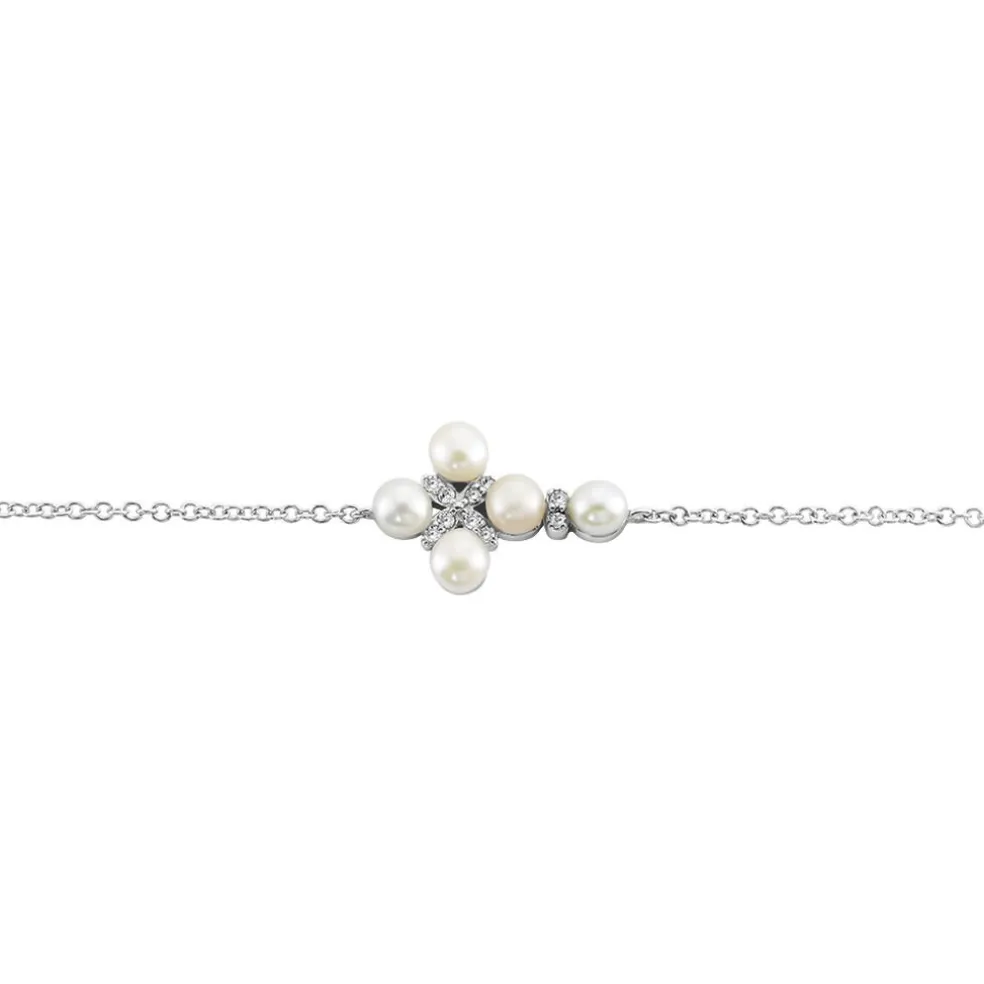 Bracelet Argent Blanc Burt Perles De Culture Oxydes De Zirconium