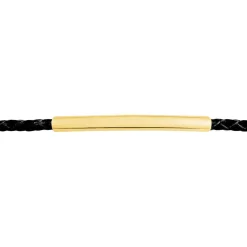 Bracelet Boshra Acier Dore Cuir Noir