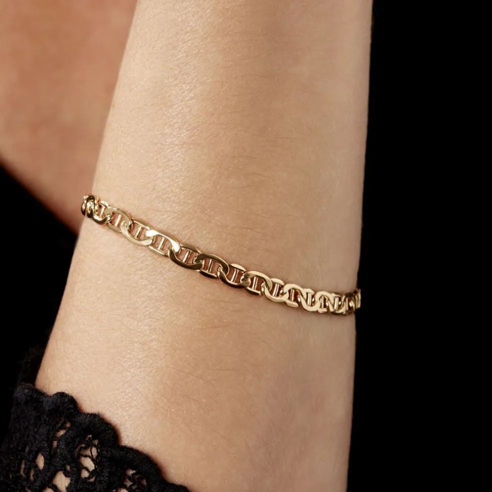 Bracelet Capucin Or Jaune Maille Marine Plate