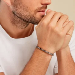 Bracelet Cliff Acier Gris Labradorite Hématite Oxyde De Zirconium