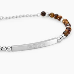 Bracelet Identité Acier Blanc Boules Sebastino 艙il De Tigre