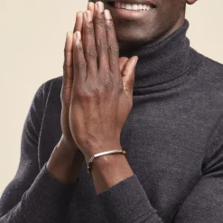 Bracelet Identité Acier Blanc Boules Sebastino 艙il De Tigre