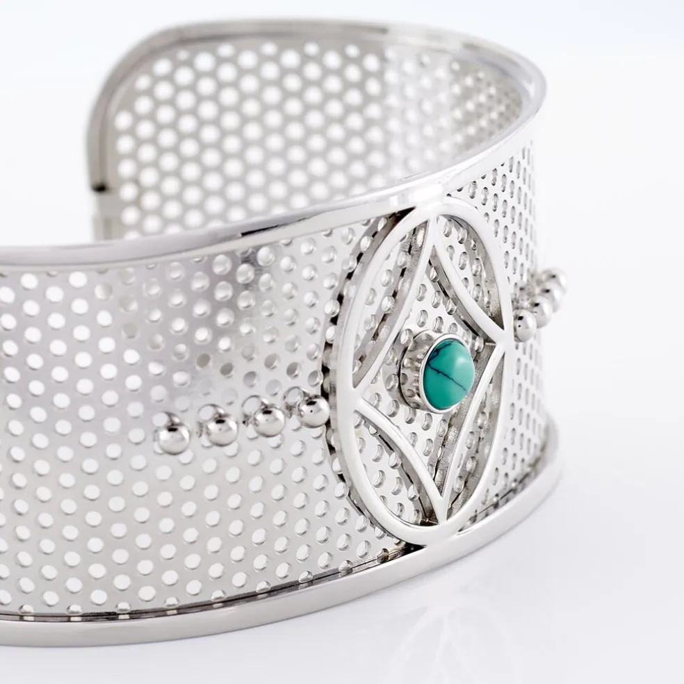 Bracelet Jonc Audreanne Acier Blanc Pierre De Synthese