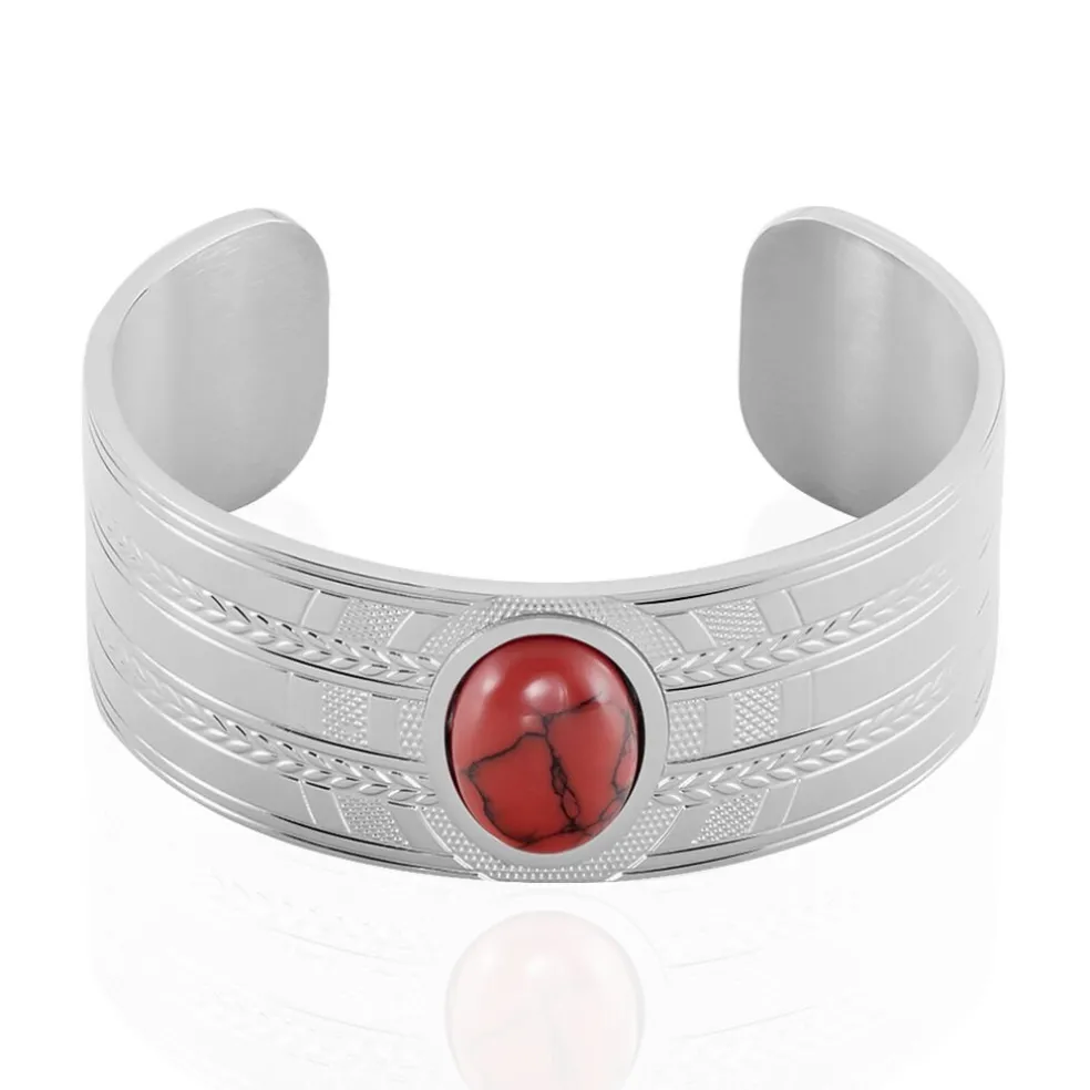 Bracelet Jonc Imagine Segolene Acier Blanc Pierre De Synthese