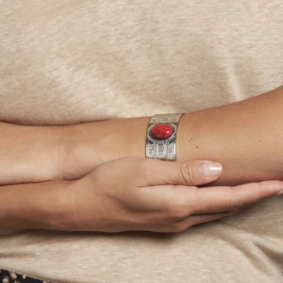 Bracelet Jonc Imagine Segolene Acier Blanc Pierre De Synthese