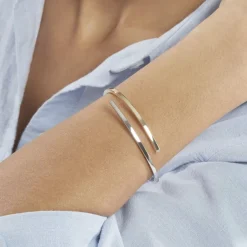 Bracelet Jonc Loise 2 Fils Carres Or Bicolore