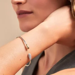 Bracelet Jonc Tiwa Argent Bicolore Oxyde De Zirconium