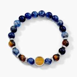 Bracelet Jourdan Archimedes Acier Argenté Oeil De Tigre Sodalite