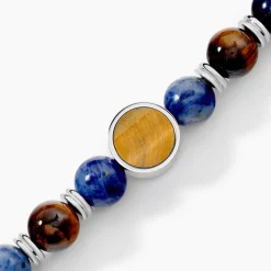Bracelet Jourdan Archimedes Acier Argenté Oeil De Tigre Sodalite