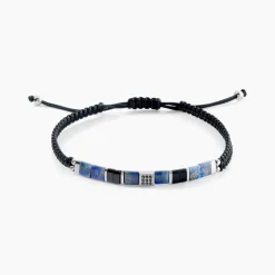 Bracelet Jourdan Jahan Acier Argenté Lapis Lazuli Agate