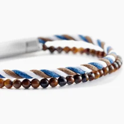 Bracelet Jourdan Renatus Acier Argenté Oeil De Tigre