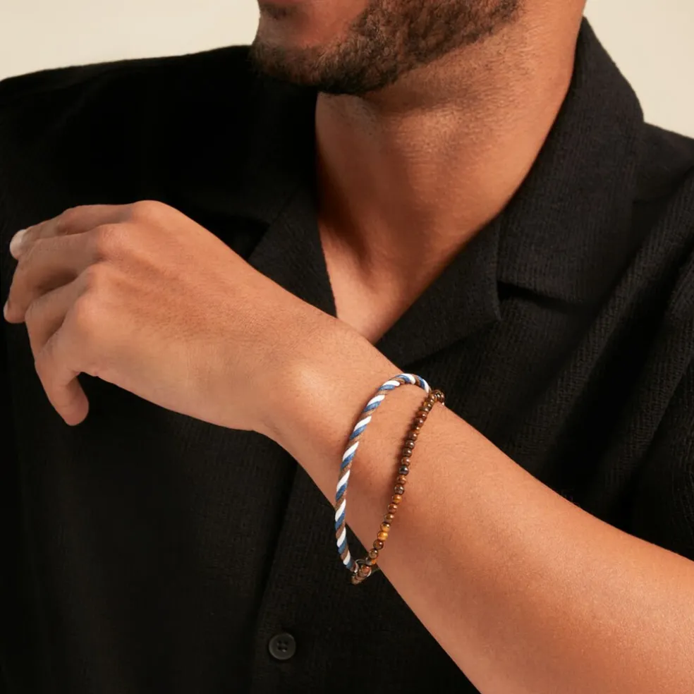 Bracelet Jourdan Renatus Acier Argenté Oeil De Tigre