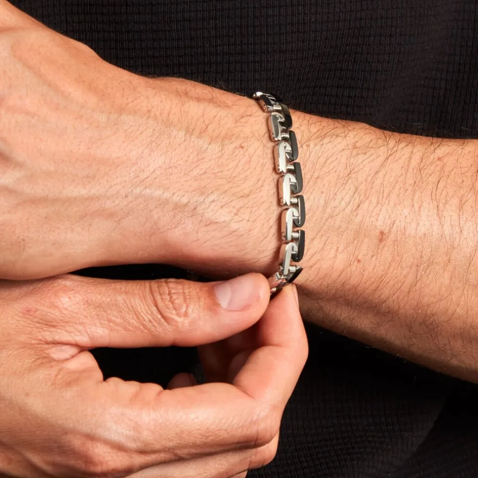 Bracelet Jourdan Wild Acier Blanc Et Noir