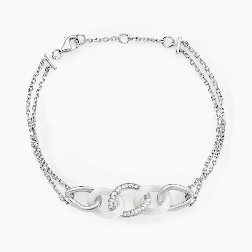Bracelet Link Argent Blanc Céramique Et Oxyde De Zirconium