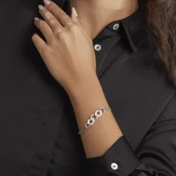 Bracelet Link Argent Blanc Céramique Et Oxyde De Zirconium