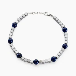 Bracelet Ole Acier Blanc Lapis Lazuli Hématite