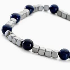 Bracelet Ole Acier Blanc Lapis Lazuli Hématite