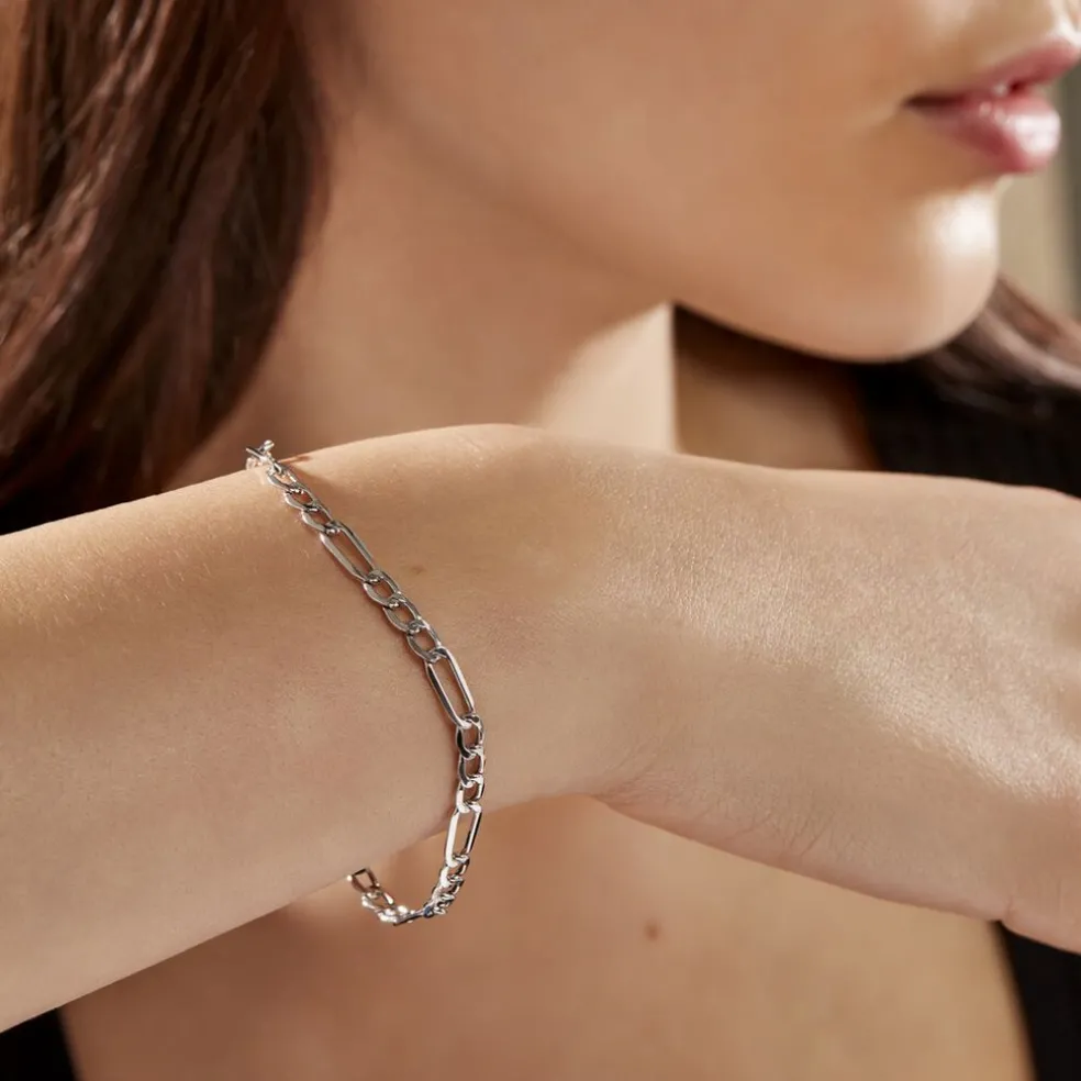 Bracelet Or Blanc Maille Alternée 1/3