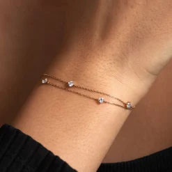 Bracelet Or Jaune Eclat D'etoile Oxyde De Zirconium