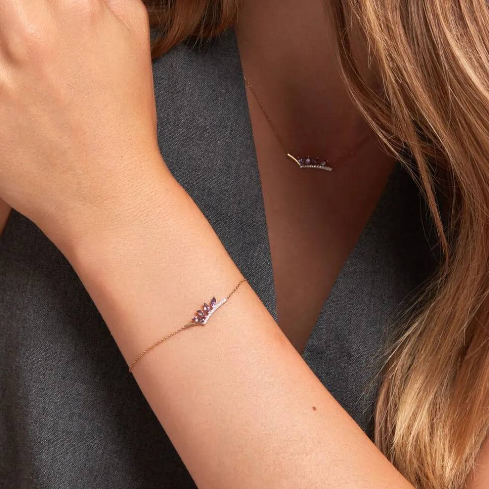 Bracelet Tiara Or Jaune Améthyste Oxyde De Zirconium