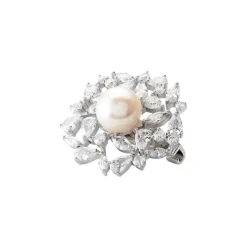 Broche Kaki Argent Blanc Perle De Culture